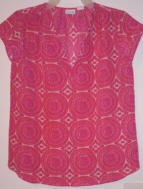 All For Color Women's Pink &White V-Neck Blouse Size S